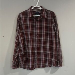 Men's Burgundy Bruno New York Plaid Button-Down Shirt Large